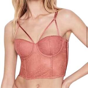 Victoria's Secret Very Sexy Corset Crop Top Pink Lace Bralette size 32C NEW Tags